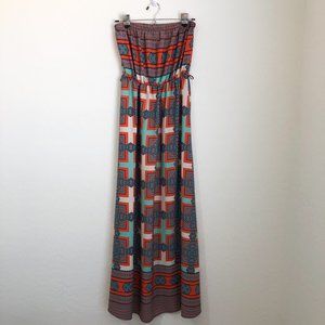Pronto Orange Mixed Print Strapless Maxi Dress